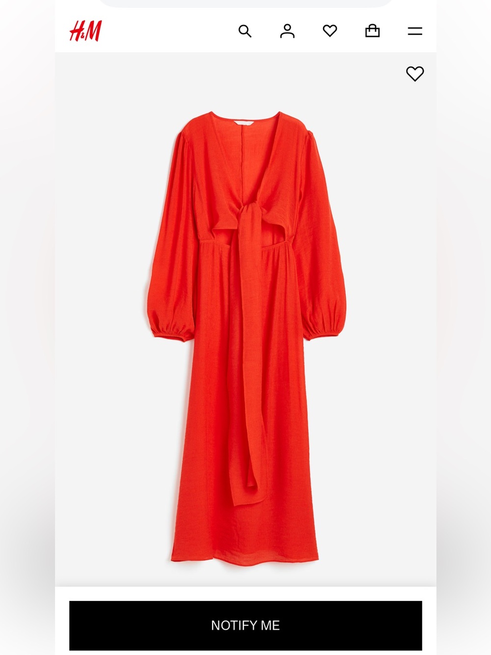 H&M CRINKLED TIE-DETAIL DRESS Size L